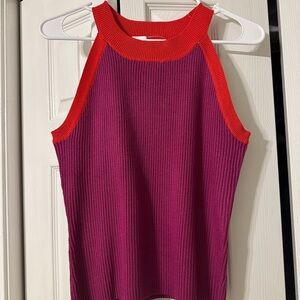 New York & Company Red and Purple Ribbed Top
